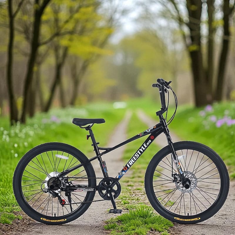 26 Inch Kids Freestyle Mountain Bike, Boys & Girls 12+, Shimano 7-Speed Steel Frame with Dual Disc Brakes