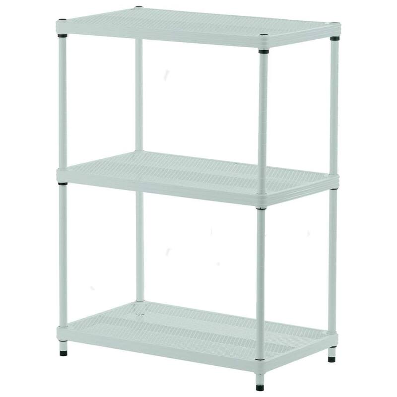Design Ideas MeshWorks 3 Tier Full-Size Metal Storage Shelving Unit Rack, White - Green