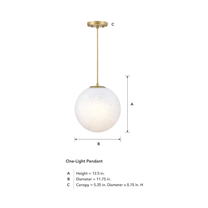Pixie 60 Watt 1-Light Brushed Gold Globe Pendant Light with Etched Cloud Glass Shade - 12.5