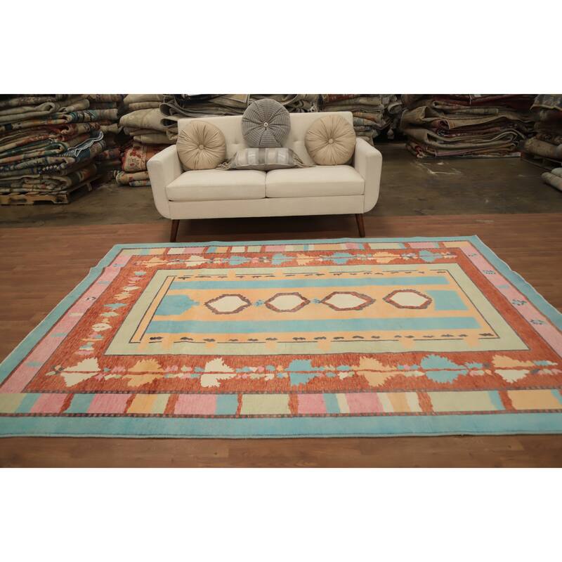 Hand Knotted Oriental 100% Wool Carpet Modern Geometric Multi-Colored Gabbeh Area Rug - 8' 10'' X 6' 3''