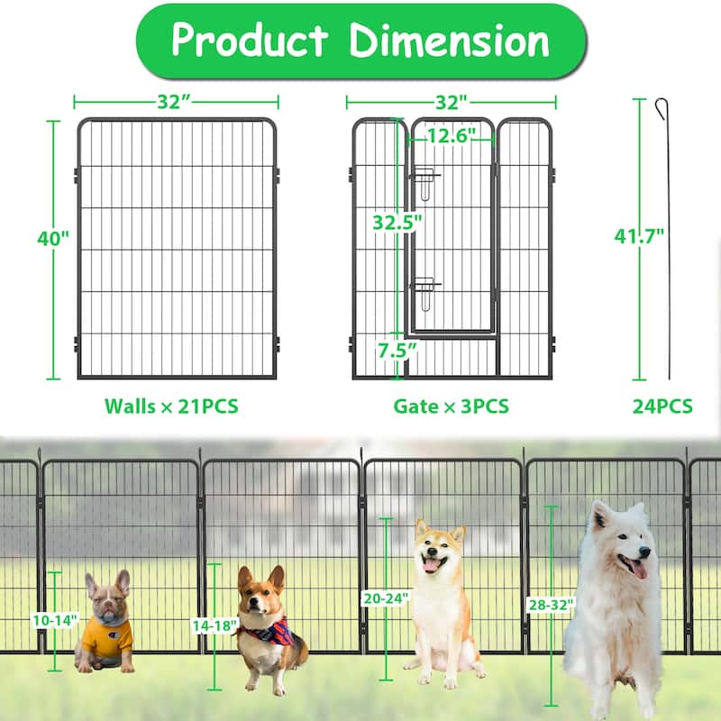 Foldable Dog Playpen - 24-Panel Pet Fence with Lockable Door for All Dog Sizes, Ideal for Outdoor, RV & Camping