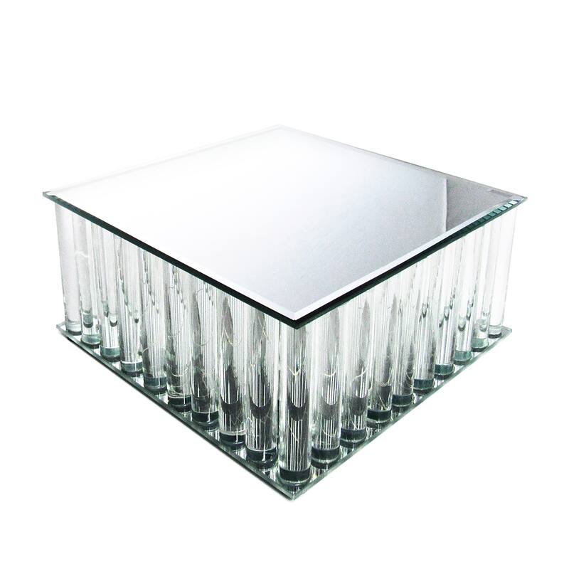 Square Mirror LED Fairy Light Up Glass Columns Cake Stand Dessert Display Tray Riser