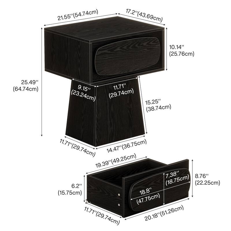 Rustic Wood Grain Nightstand with Drawer, 21.65"W