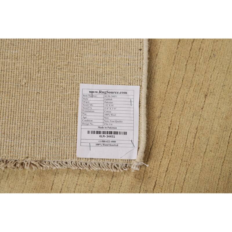 Modern Gabbeh Oriental Foyer Rug Hand-Knotted Beige Wool Carpet - 3'0"x 5'0"