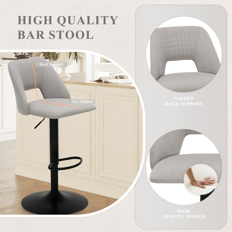 Set of 2 Adjustable Swivel Bar Stool - PU Leather Counter Height Stool with Square Open Back for Kitchen Island