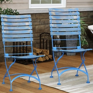 Sunnydaze Cafe Couleur Folding Chestnut Wooden Folding Chair - Blue - Set of 4