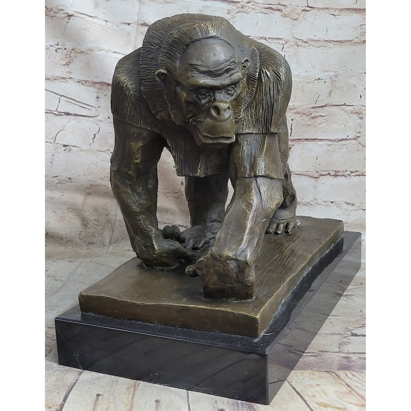 Gorilla Sculpture Statue Figure Bronze Metal Signed Art On Marble Base By Vobisova