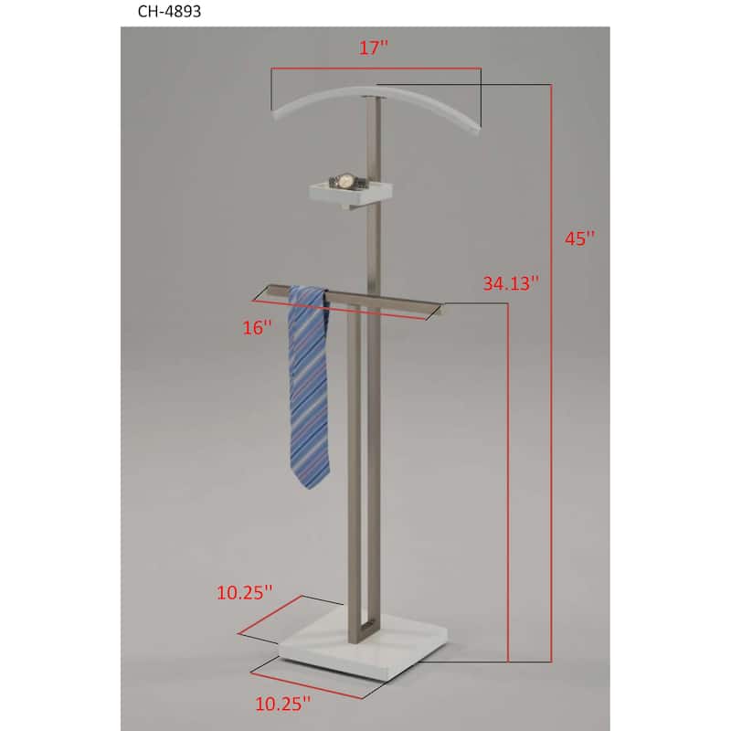 Chrome Metal Valet Stand with Wood Shelf