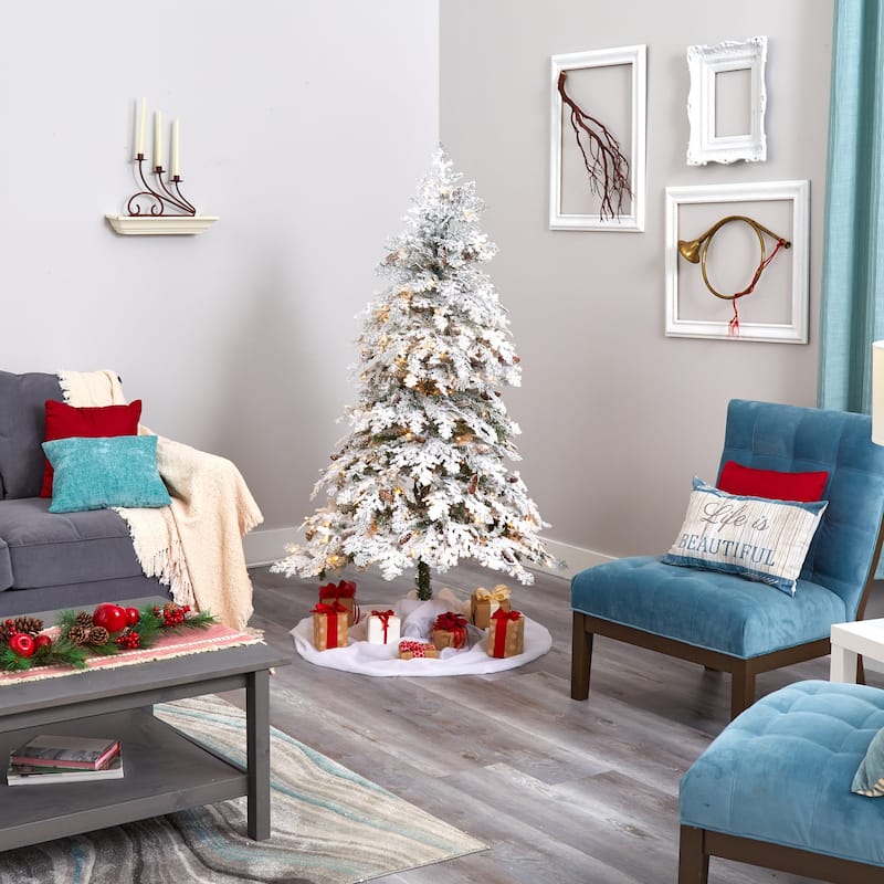 6ft. Flocked Down Swept Spruce Artificial Christmas Tree with 250 Clear LED Lights - Elegant Snowy Holiday X-Mas Tree