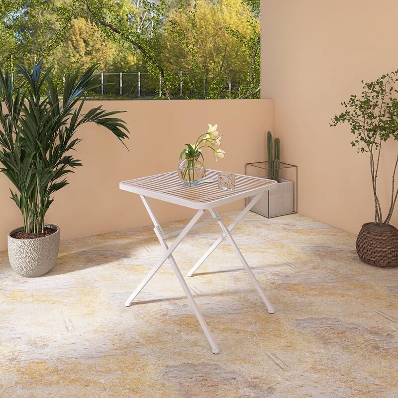 BNK 28 Inch Folding Polypropylene Square Table With Metal Legs, Indoor and Outdoor Multi-Functional Table - Apricot, White