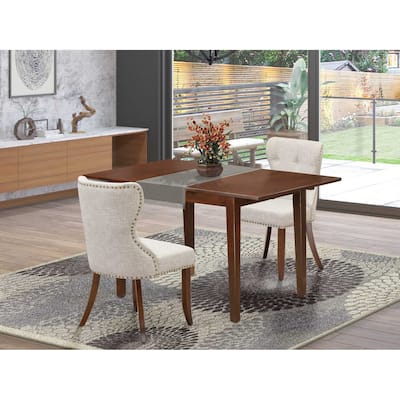 Vintage Kitchen Dinette Set - 2 Fabric Chairs & Butterfly Leaf Table - Mahogany Finish