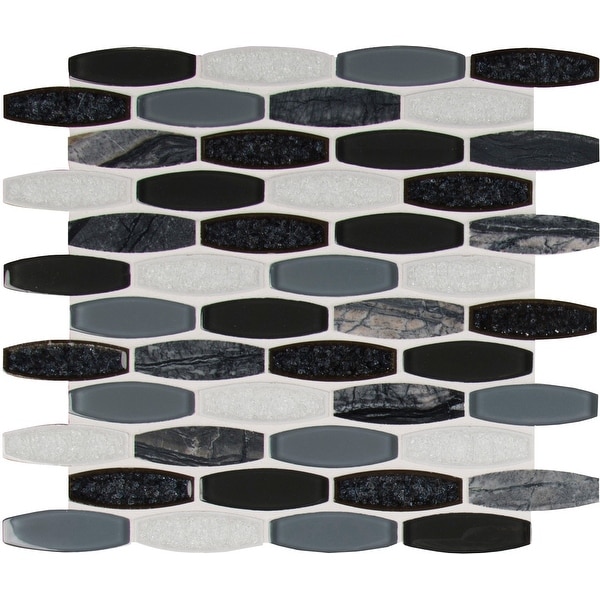 MSI SMOT-SGLSOB-HAL8MM 12" x 11-7/16" Oval Mosaic Sheet - Varied Glass and Stone Visual - Sold by Carton (9.5 SF/Carton) - Gris