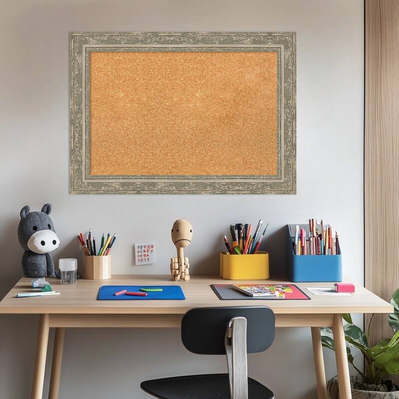 Filigree Silver Framed Cork Board - Bulletin Board, Organization Board, Pin Board