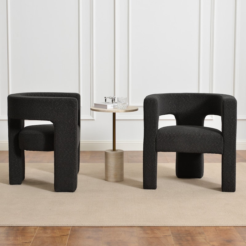 KINWELL 28" Wide Boucle Upholstered Square Armchair (Set of 2)