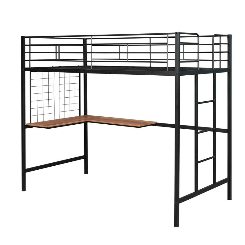 Metal Loft Bed with Desk and Metal Grid