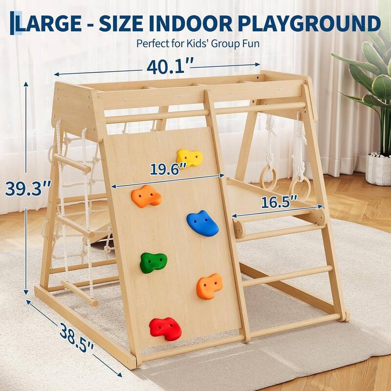 6-in-1 Indoor Playground Jungle Gym Kids Climbing Toys, Climber Playset with Slide