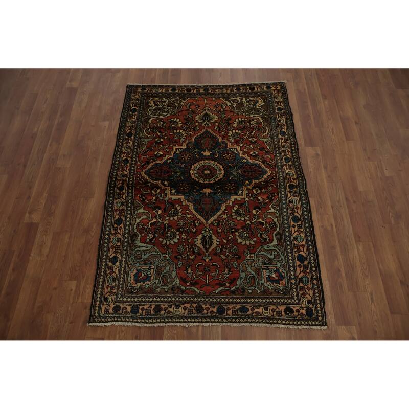 Hand Knotted Oriental 100% Wool Carpet Traditional Floral Oranges & Rust Hamedan Area Rug - 5' 0'' X 3' 6''