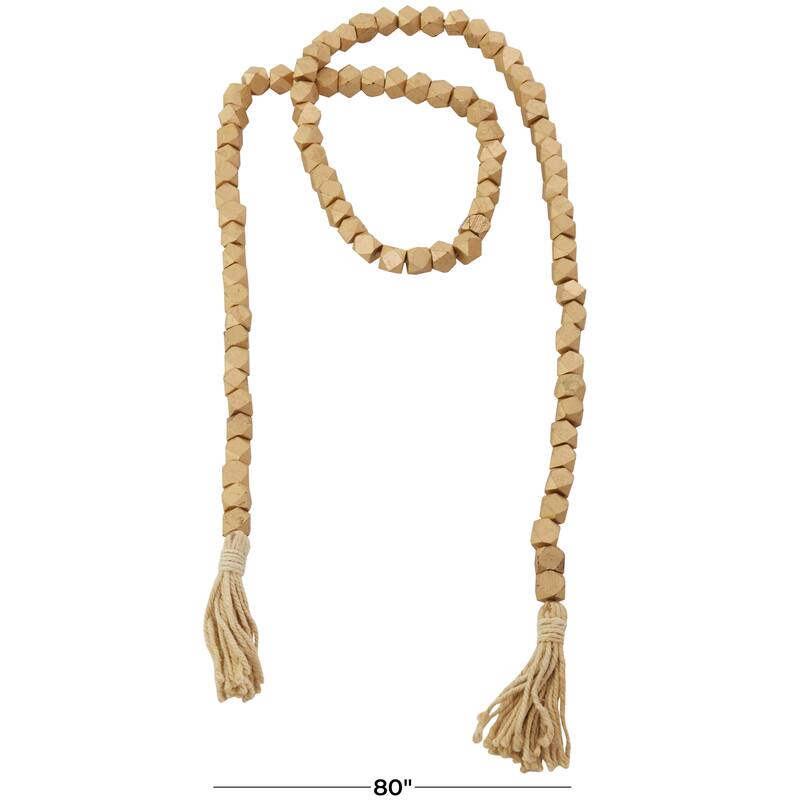 Bohemian Natural Wood Bead Garland with Cotton Tassels - 80 x 1