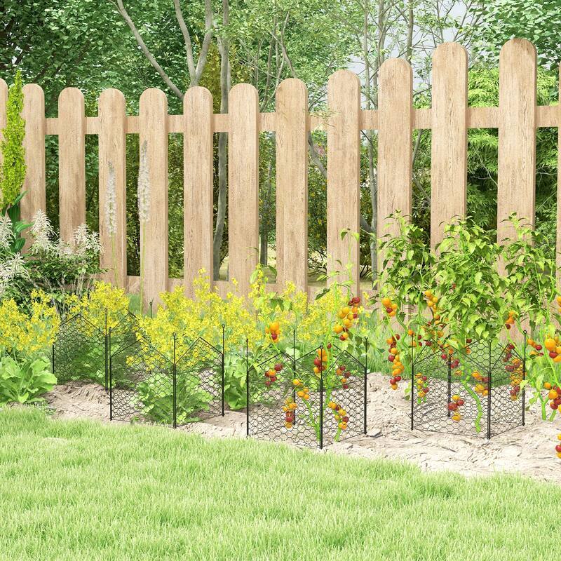 Outsunny Garden Chicken Wire Cloche, 12" x 14" Plant Protectors from Animals, 4 Pack Metal Crop Cage to Keep Animals Out - Black
