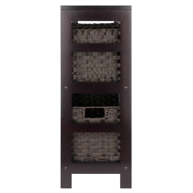 4 Pc Storage Shelf 3 Foldable Woven Baskets 29.25" Walnut Chocolate