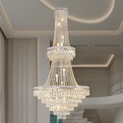 KAYLA High Ceiling Chandelier 13-Light Gold Modern Crystal Chandeliers Pendant Light Foyer Chandelier Fixtures