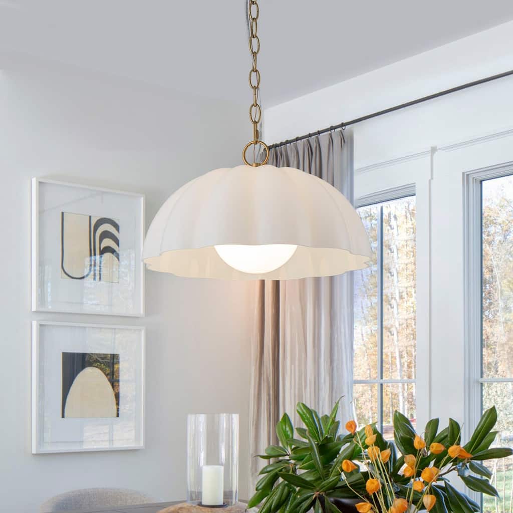 Modern Milk Glass Pendant Light Fixtures Gold Kitchen Island Light - White - W15.98"