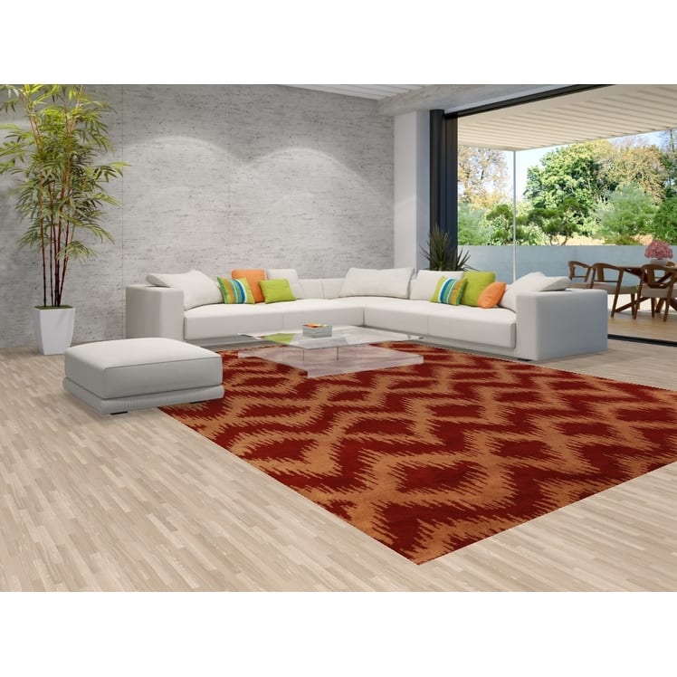 Hand Knotted Oriental 100% Wool Carpet Modern Geometric Oranges & Rust Moroccan Area Rug - 13' 4'' X 10' 0''