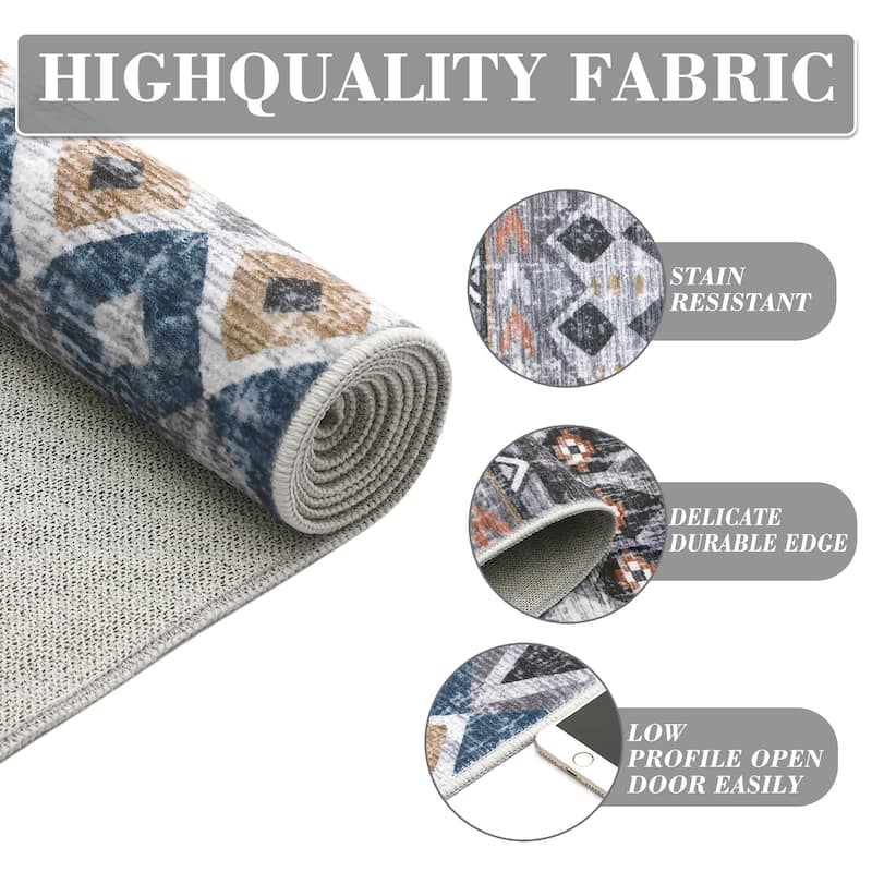 Garvee Boho Geo Low Pile Foldable Area Rug