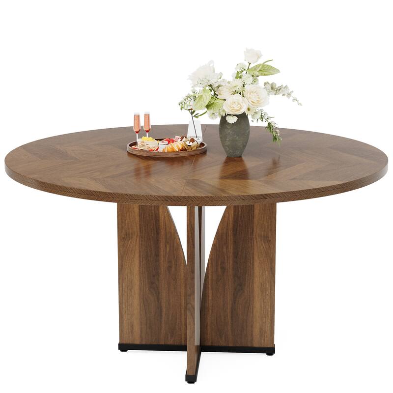 Wooden Large Dining Table, Round Kitchen Table for Dining/Living Room