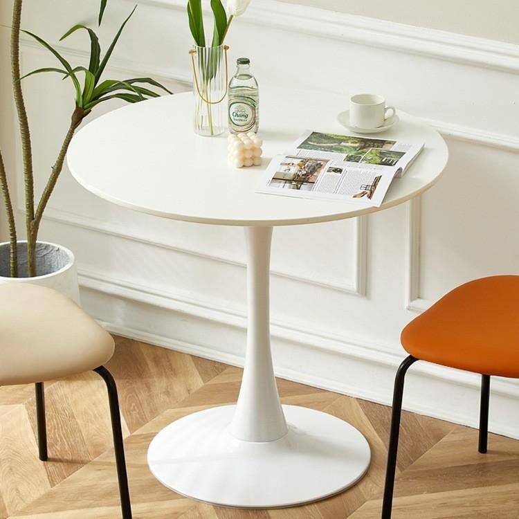 Round Dining Table, 24 Inch Tulip MDF Top with Steel Base, Mid-Century Coffee Table for Small Spaces