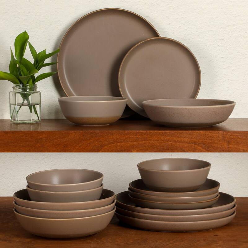 Gibson Elite Laguna Bliss 16 Piece Stoneware Reactive Glaze (Service for 4) Ceramic Plates and Bowls Dinnerware Set