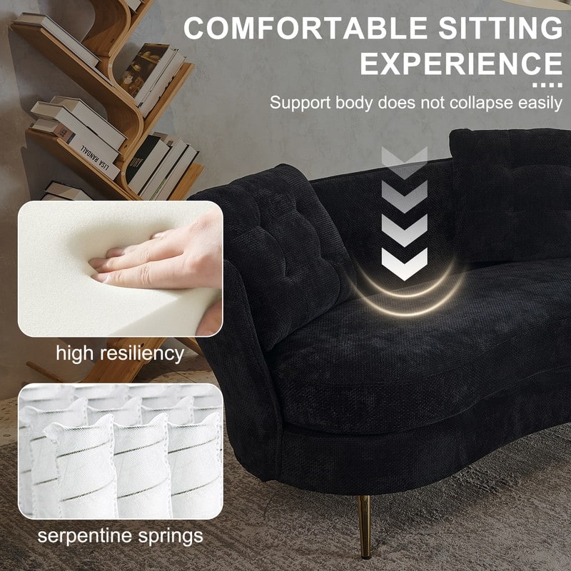 Contemporary Velvet Upholstered Tufted Loveseat Sofa,Living Room Couch with Golden Metal Legs