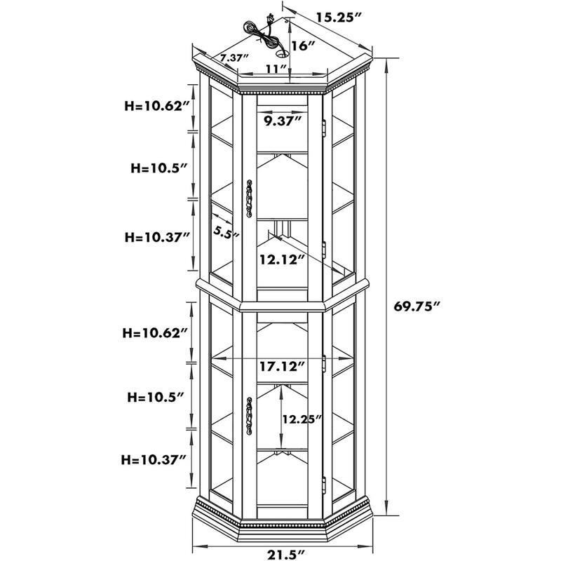 Lighted Display Cabinet with Adjustable Glass Shelves (No E26 Bulb)