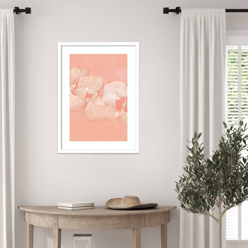 Flowering Peach Ribbon No. 1 by PI Studio Wood Framed Wall Art Print - Svelte White