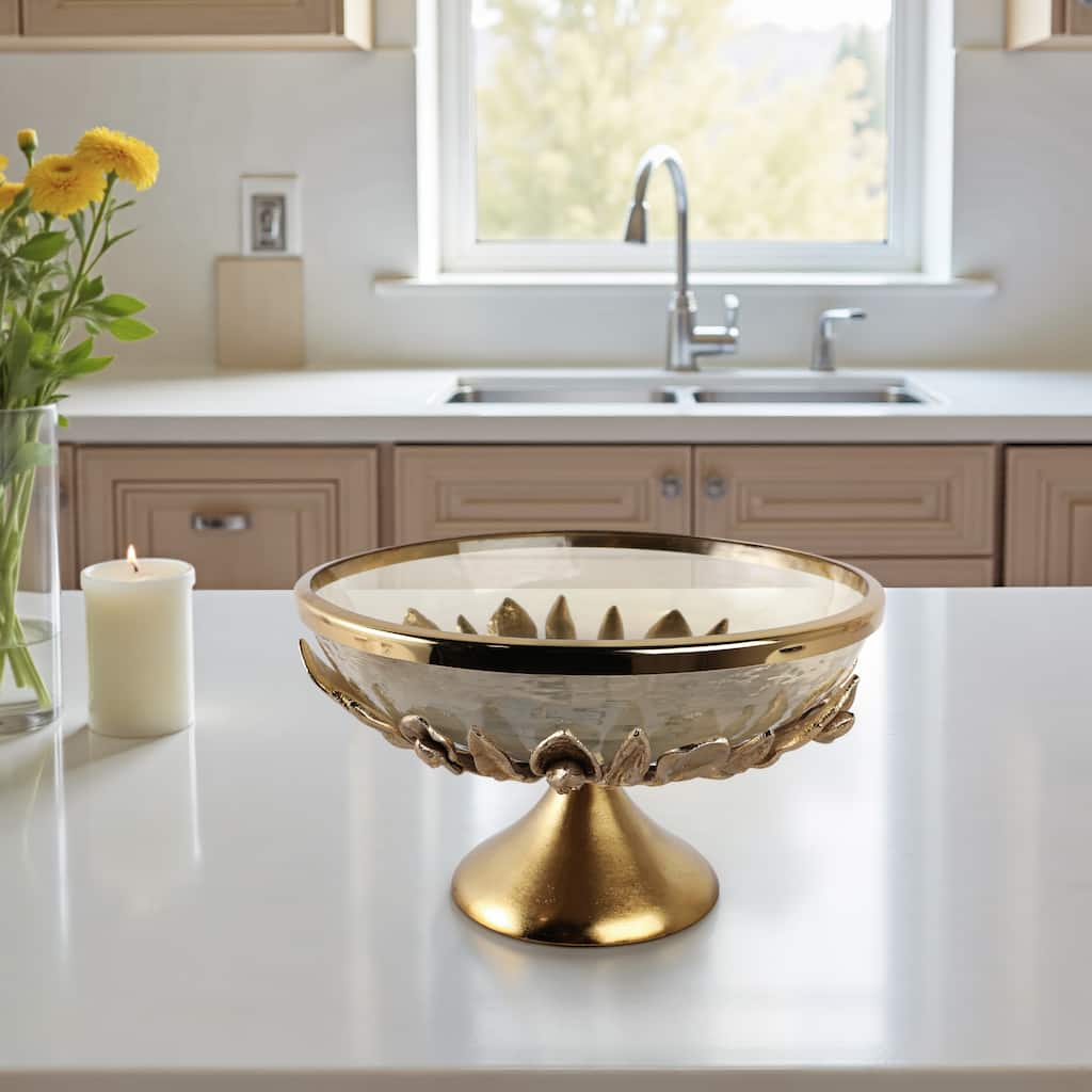 Glass Metal Bowl with Pedestal Base Modern Decorative - 8" Gold - 13" x 13" x 8"