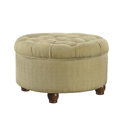 Fabric Upholstered Wooden Ottoman with Tufted Lift Off Lid Storage, Beige and Brown - 15 H x 25 W x 25 L Inches
