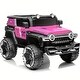preview thumbnail 1 of 3, 2 Seater Ride-On Truck, 12V Battery Powered, with Spring Suspension, Decorative Spare Tire, USB, Music, Pink Pink