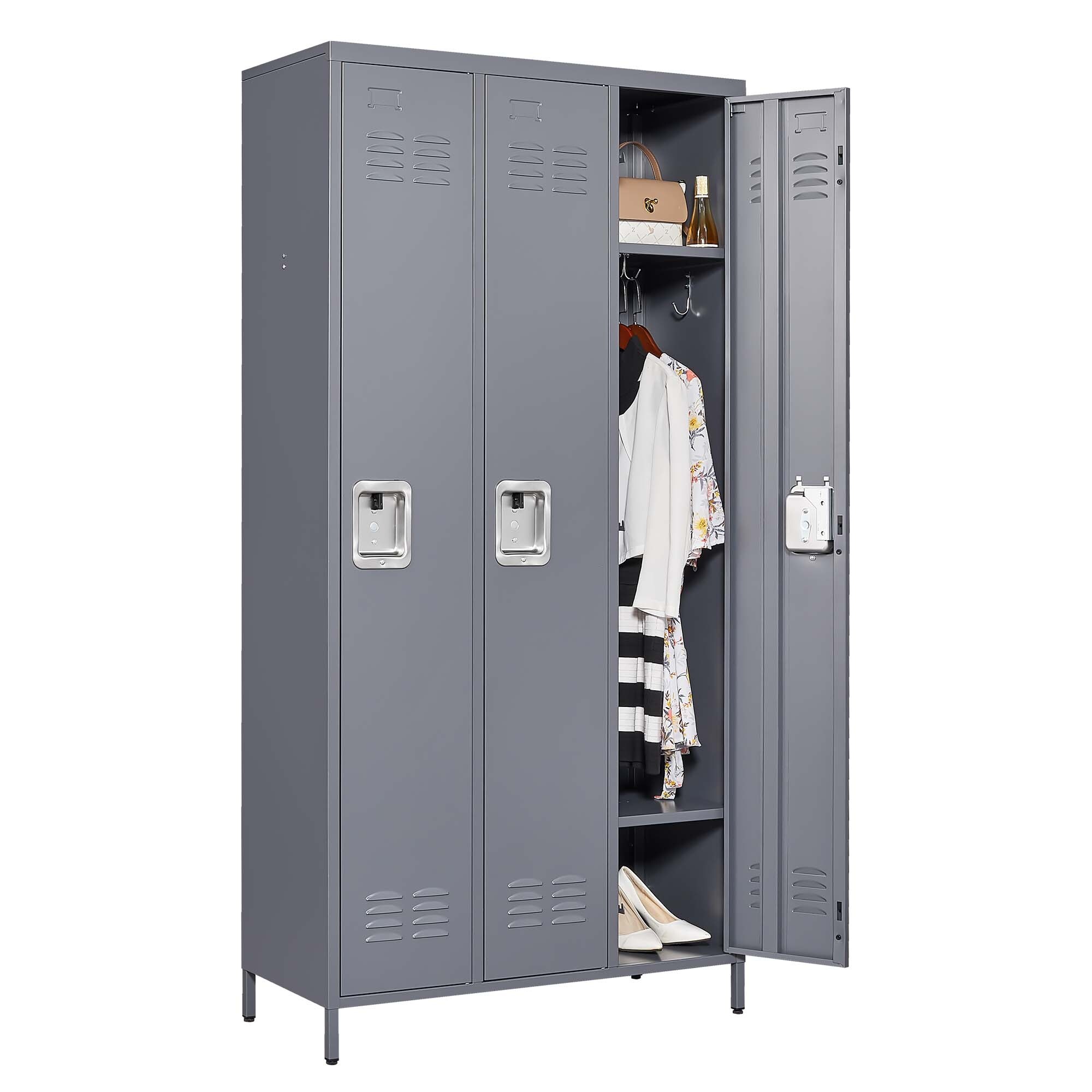 3-Door Metal Storage Locker - 71" Tall Lockable Cabinet For Office, Gym & School