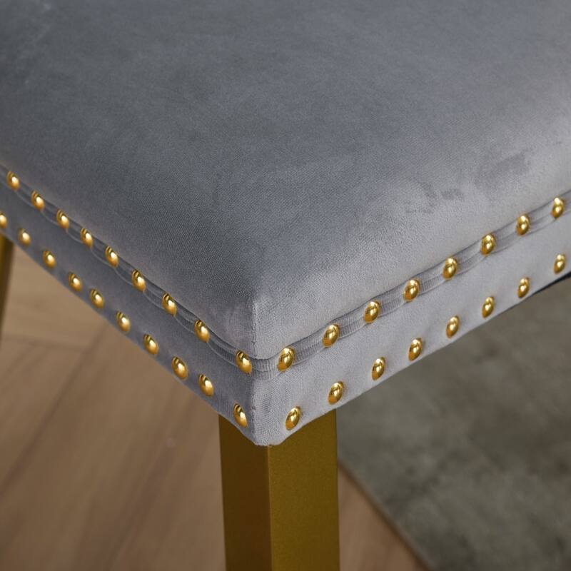 Nikki Collection Modern, Contemporary Velvet Upholstered Dining Chair with golden Wood Legs Nailhead Trim 2-Pcs Set