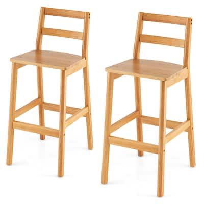 Set of 2 Solid Rubber Wood Bar Stools 28'' Dining Chairs with Backrest