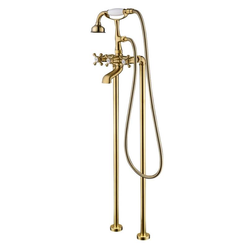 SevenFalls 8019 Telephone Double Lever Handles Clawfoot Floor Mounted Tub Filler with Handheld Shower - Brushed Gold