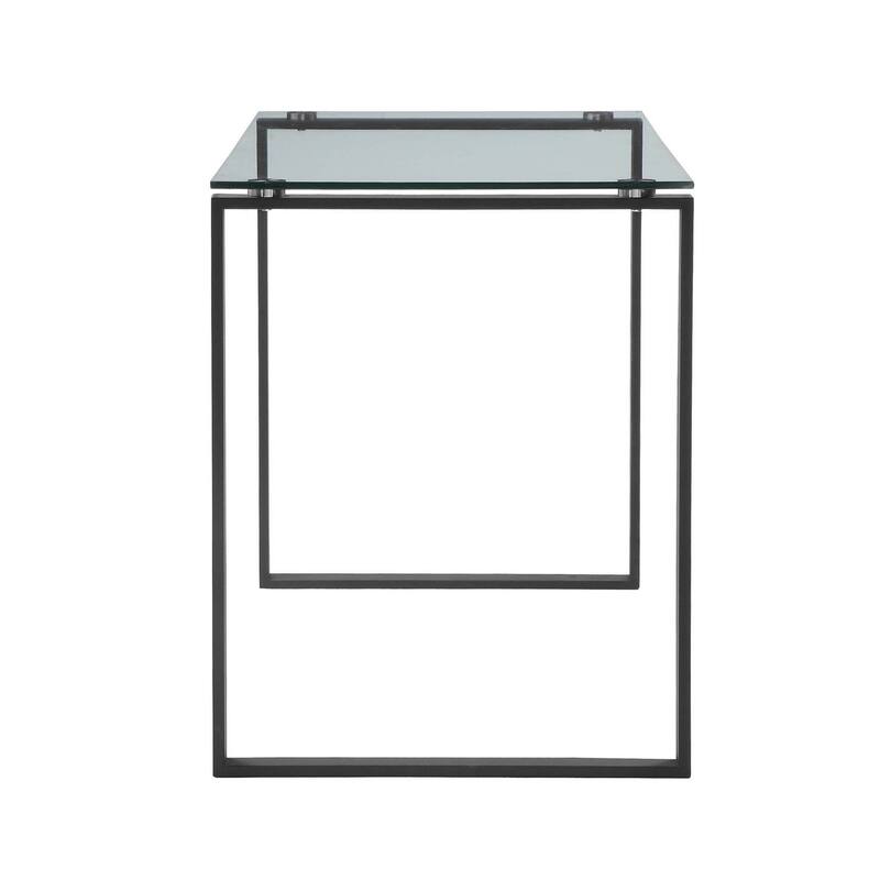 Elen 47 Inch Desk, Rectangular Tempered Glass, Black Powder Coated Metal