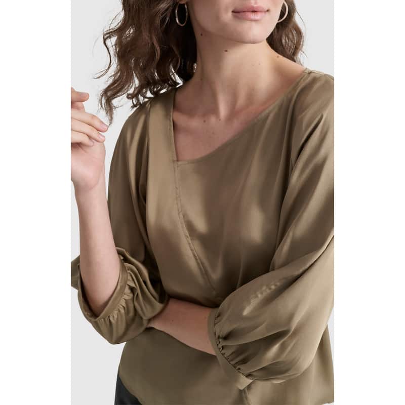 DKNY Asymmetric Neck Puff Sleeve Top