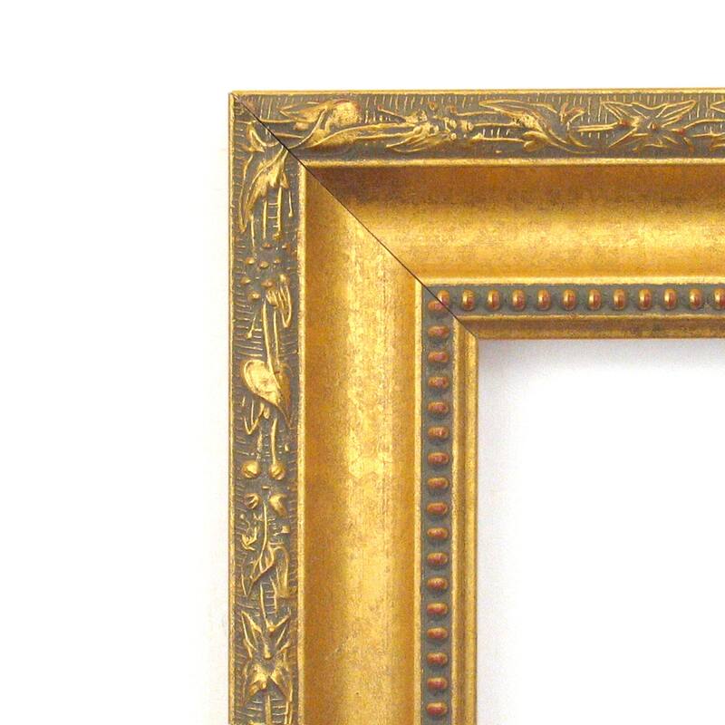 Non-Beveled Wood Bathroom Wall Mirror - Colonial Embossed Gold Frame