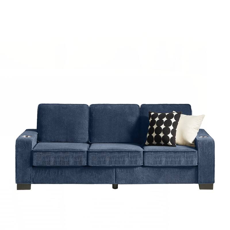 83.86"Corduroy Fabric sofa,Modern Compressed Couch,3-Seater Sofa