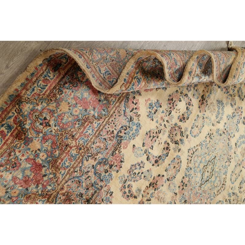 Vegetable Dye Floral Kerman Persian Area Rug Handmade Wool Carpet - 8'9" x 11'5"