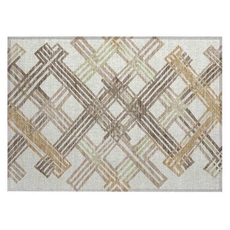 Machine Washable Indoor/ Outdoor Modern Trellis Chantille Rug