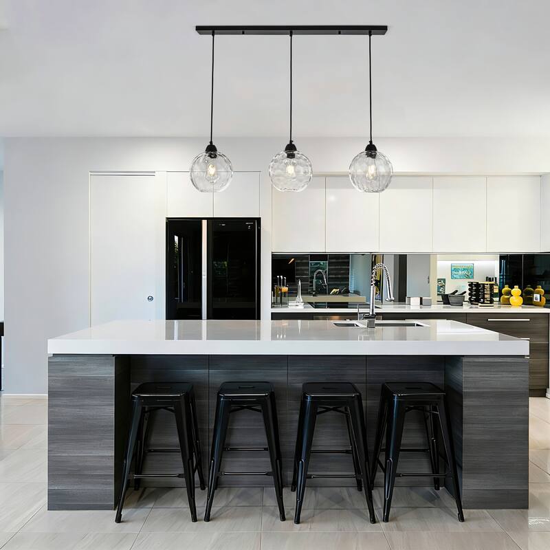 Modern Textured Glass Globe Pendant Light - Matte Black