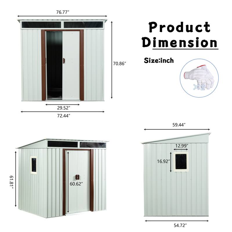 Outdoor Rust-proof Metal Storage Shed Garden Shed with Lockable Sliding Door, Waterproof Tool Shed, Transparent Roof Panel