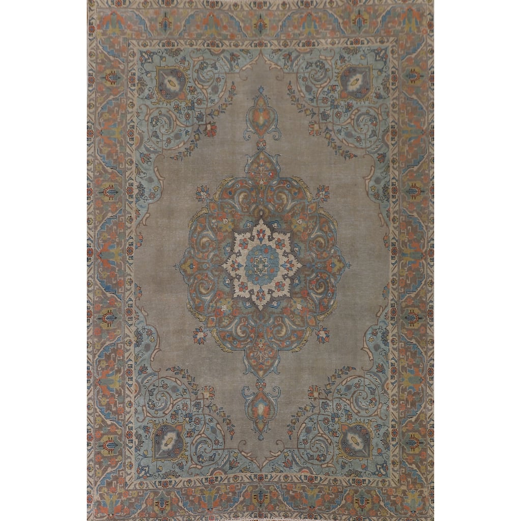 Over Dyed Tabriz Persian Vintage Rug Handmade Wool Carpet - 9'1"x 12'7"